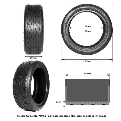 Rueda Cubierta 70/65-6,5 para ninebot Mini pro Tubeless [Innova]