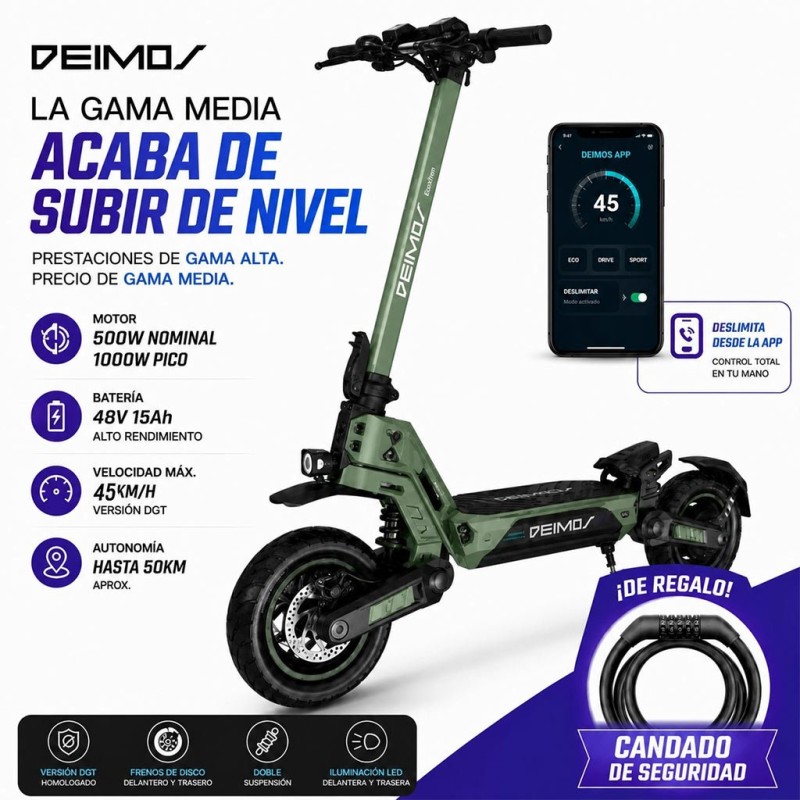 Patinete Eléctrico Ecoxtrem Deimos DGT - Verde