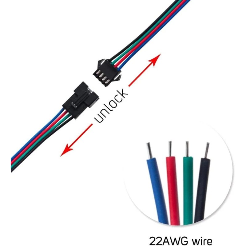 Conector SM 4 pines con cable 22 AWG - 5M/5H (pack 10 unidades)
