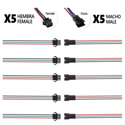 Conector SM 3 pines con cable 22 AWG - 5M/5H (pack 10 unidades)