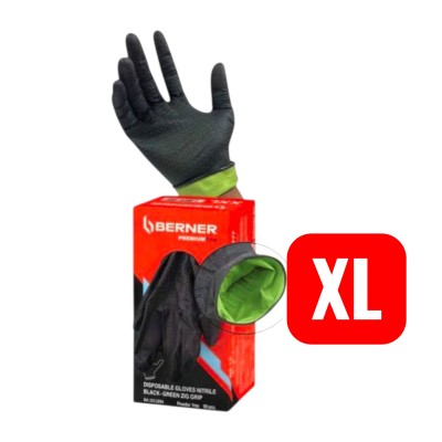 Guantes desechables de nitrilo Negro-Verde-XL (90 Unidades) [Berner]