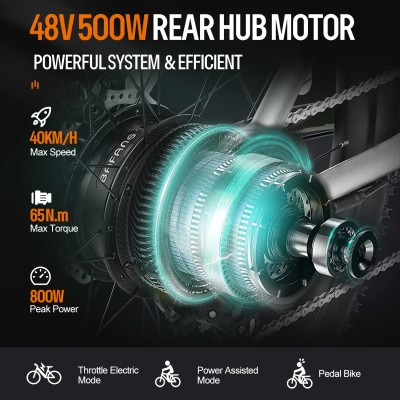 Kit conversión de bicicleta eléctrica motor trasero 500W 48V - 26 pulgadas (Display: EKD01) [Bafang]