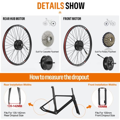 Kit conversión de bicicleta eléctrica motor trasero 500W 48V - 26 pulgadas (Display: EKD01) [Bafang]