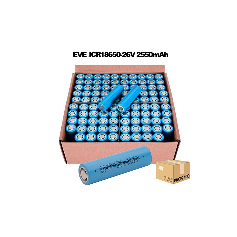 Pack 100-Celda 18650 2550mAh-7,65A [EVE]
