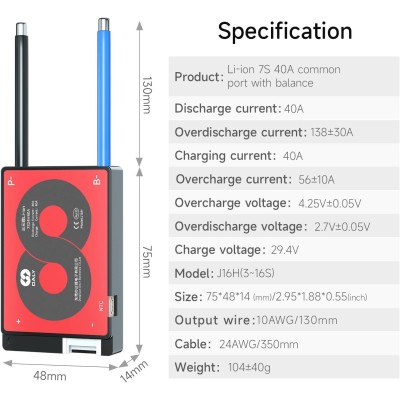 BMS 7S 24V 40A DALY - Nueva generación