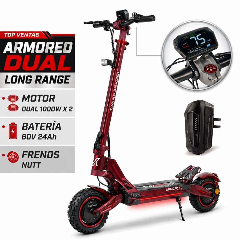 Ecoxtrem Armored Dual Long Range - DGT Homologado 2026 (Rojo) [NUEVO MODELO 24AH]