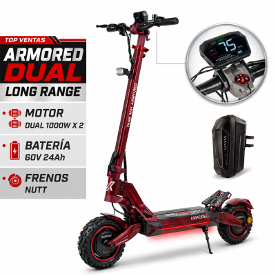 Ecoxtrem Armored Dual Long Range - DGT Homologado 2026 (Rojo) [NUEVO MODELO 24AH]