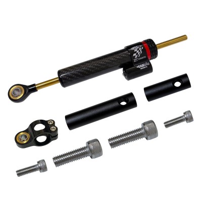 Damper Amortiguador de Dirección Color Fibra Carbono + adaptador (Adaptable a Ecoxtrem Armored, Kukirin, etc)