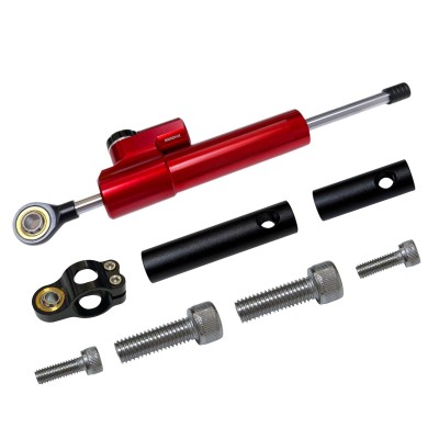 Damper Amortiguador de Dirección Color Rojo + adaptador (Adaptable a Ecoxtrem Armored, Kukirin, etc)