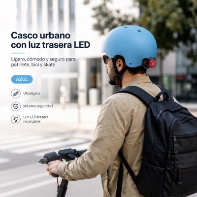 Casco Urbano Regulable Con Luz Trasero Talla L Color Azul