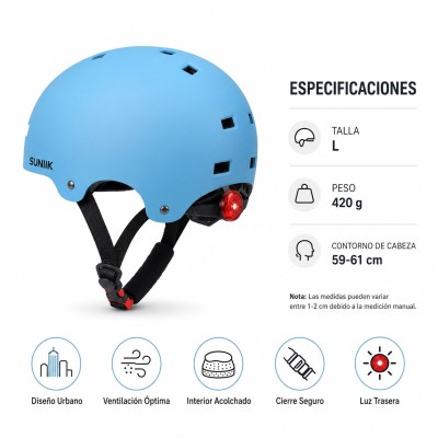 Casco Urbano Regulable Con Luz Trasero Talla L Color Azul