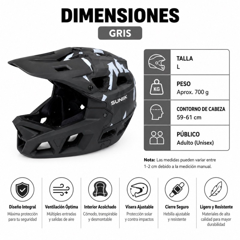 Casco Integral Talla L Color Negro Gris
