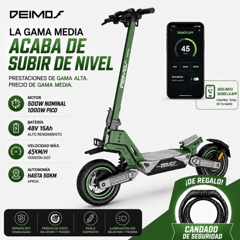 Patinete Eléctrico Ecoxtrem Deimos DGT - Verde