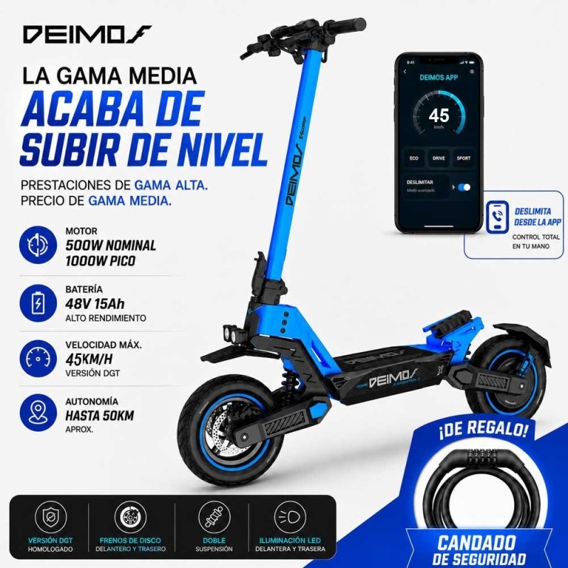 Patinete Eléctrico Ecoxtrem Deimos DGT - Azul eléctrico