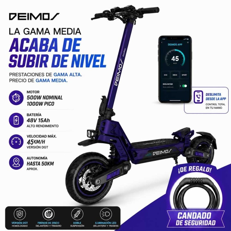 Patinete Eléctrico Ecoxtrem Deimos DGT - Morado