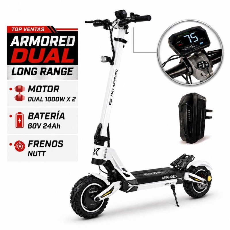 Ecoxtrem Armored Dual Long Range - DGT Homologado 2026 (Blanco) [NUEVO MODELO 24AH]